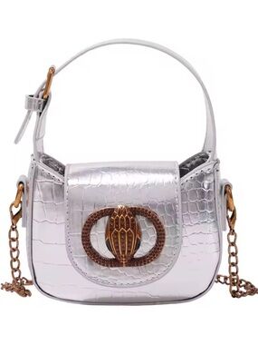 Kurt Geiger Silver Mini Shoulder Bag with Decorative Buckle 5.5inch by 4inch